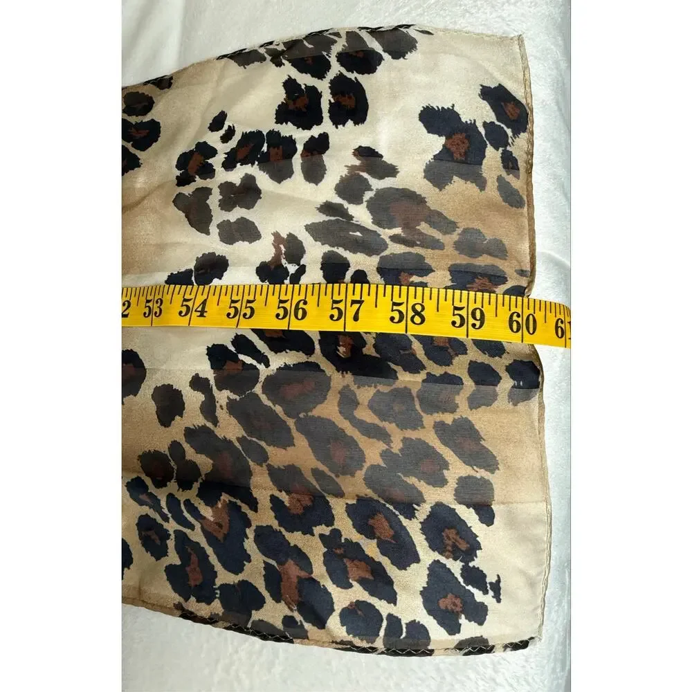 Jones New York 100% Silk Leopard Print Oblong Scarf Ivory Brown